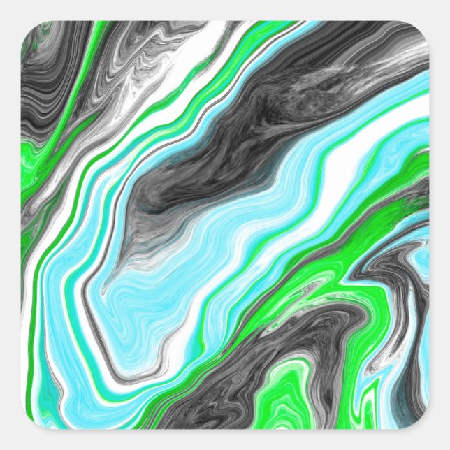 Lime Green and Blue Marble like Swirls   Square Sticker (Front)