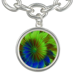 Lime Green and Blue Star Burst Charm Bracelet