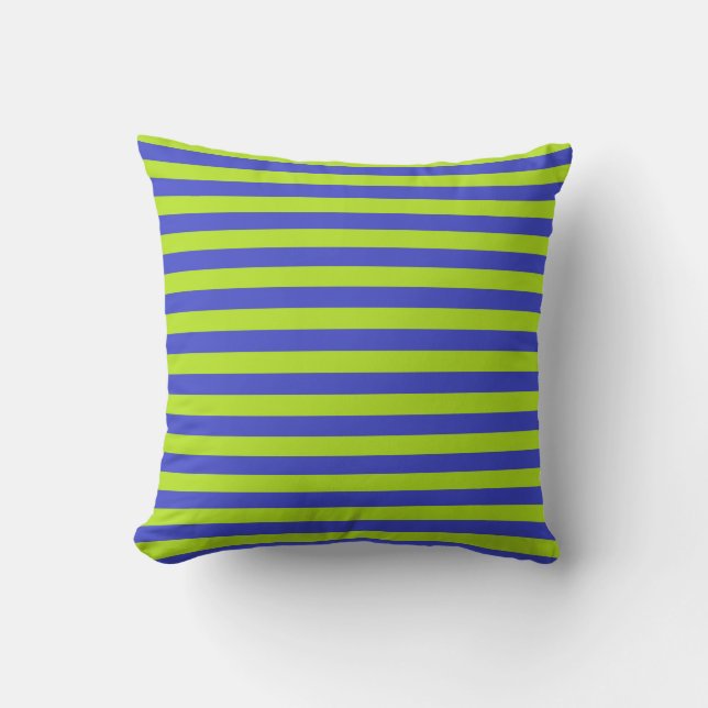 Lime Green and Blue Stripes Throw Pillow (Front)