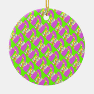 Lime Green and bright purple patterns Card Ceramic Ornament