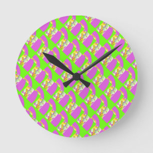 Lime Green and bright purple patterns   Compact Mi Round Clock