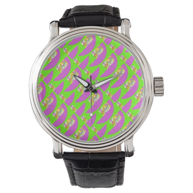 Lime Green and bright purple patterns   Compact Mi Watch (Front)