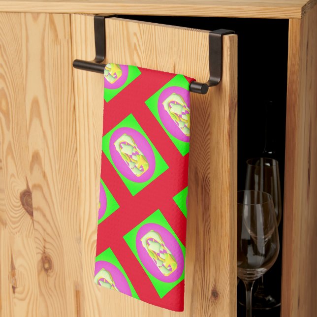 Lime Green and bright purple patterns       Kitchen Towel (Thirds Fold)