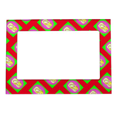 Lime Green and bright purple patterns        Magnetic Frame