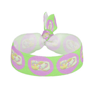 Lime Green and bright purple patterns Tie Head Elastic Hair Tie