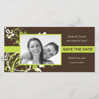 Lime Green and Brown Save the Date Photo Cards