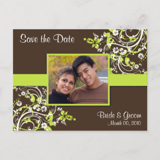 Lime Green and Brown Save the Date Photo Postcards