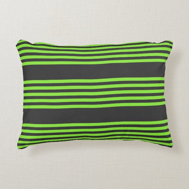 Lime green and charcoal five stripes pattern accent pillow (Front)