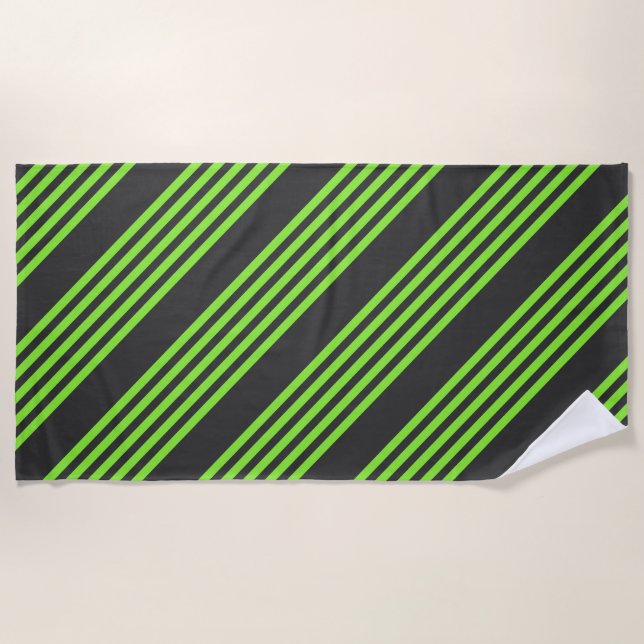Lime green and charcoal five stripes pattern beach towel (Front)