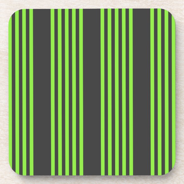Lime green and charcoal five stripes pattern beverage coaster (Front)