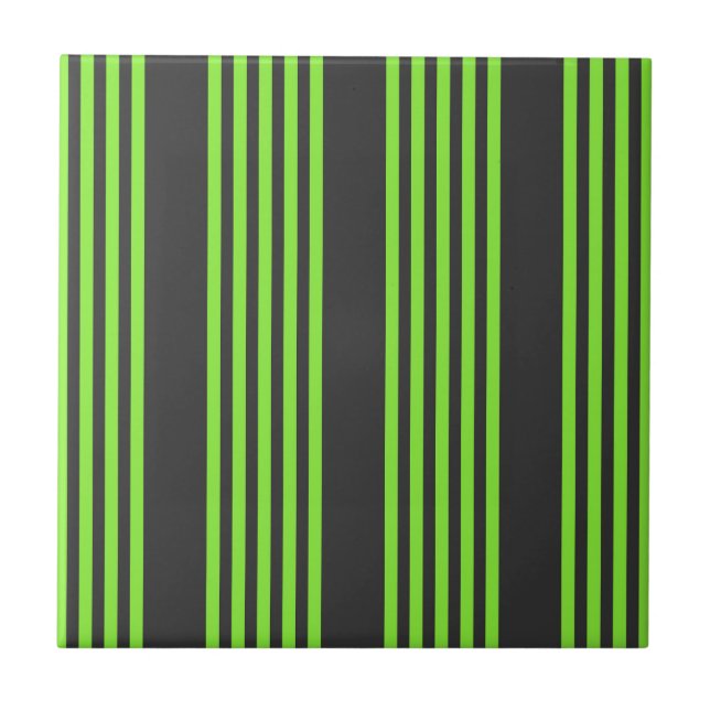 Lime green and charcoal five stripes pattern ceramic tile (Front)