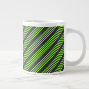 Lime green and charcoal five stripes pattern giant coffee mug