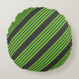 Lime green and charcoal five stripes pattern round pillow