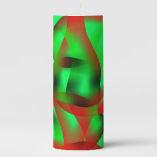 Lime green and clear red ripples, with shadow? pillar candle
