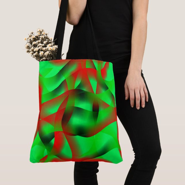 Lime green and clear red ripples, with shadow? tote bag (Close Up)