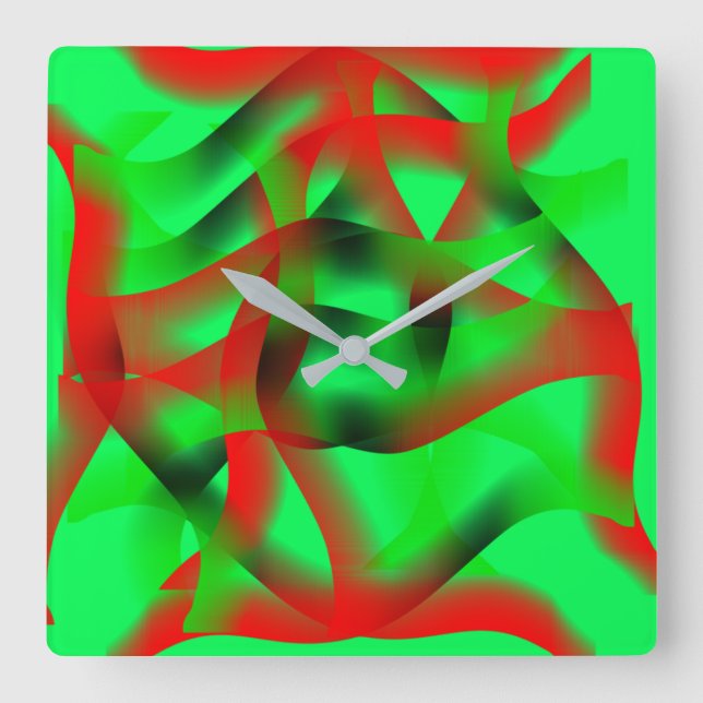 Lime green and clear red undulation, with shadow? square wall clock (Front)