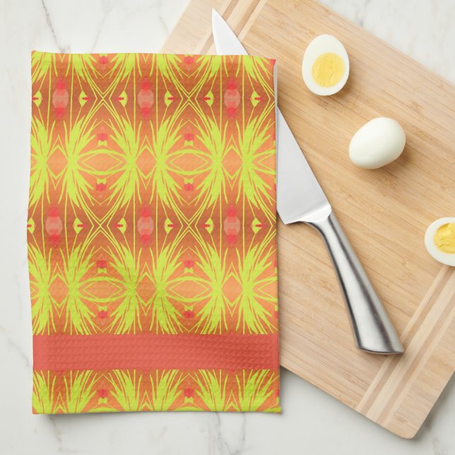 Lime Green and Coral Kitchen Towel (Quarter Fold)