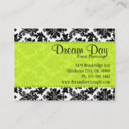 Lime Green and Damask Business Card