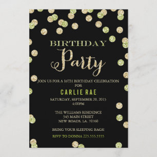 Lime Green and Gold Glitter Birthday Invitations