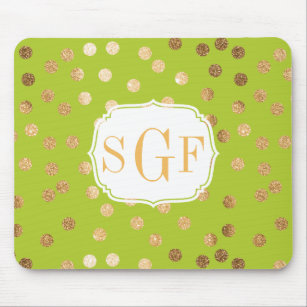 Lime Green and Gold Glitter City Dots Mousepad