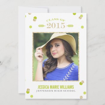 Lime Green And Gold Glitter Graduation Invitations by fancypaperie at Zazzle
