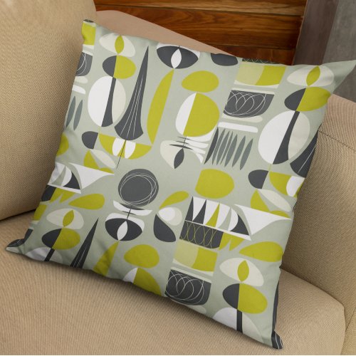 Lime Green and Gray Mid_Century Modern  Throw Pillow