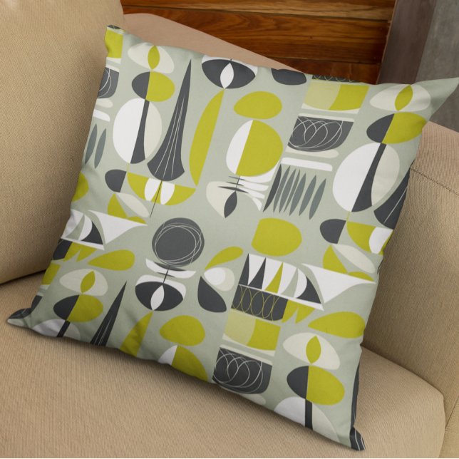Lime Green and Gray Mid-Century Modern  Throw Pillow (Creator Uploaded)