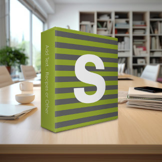Lime Green and Gray Rugby Stripes Custom Monogram 3 Ring Binder