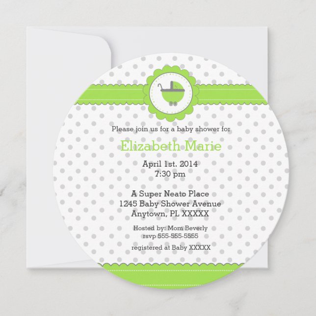 Lime Green and Grey Polka Dots Baby Shower Invitation (Front)
