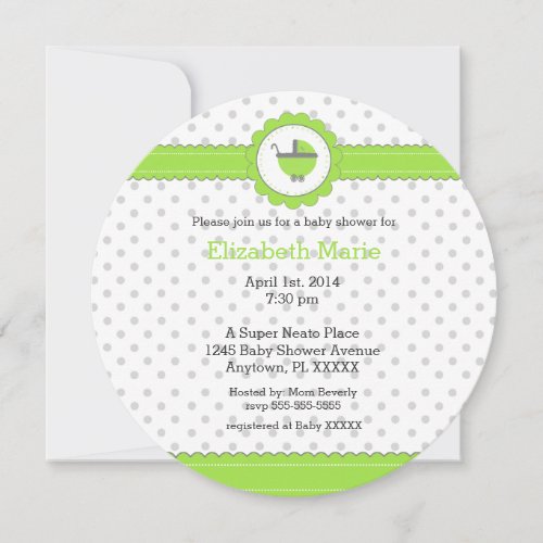 Lime Green &amp; Grey Polka Dots-Baby Shower Personalized Invitations