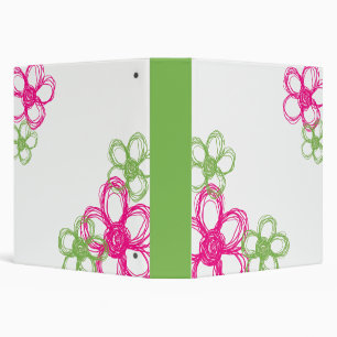 Lime Green and Hot Pink Wild Flowers 3 Ring Binder