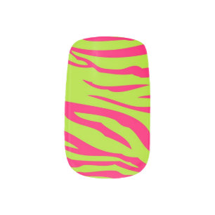 Lime Green and Hot Pink Zebra Print Nail Art