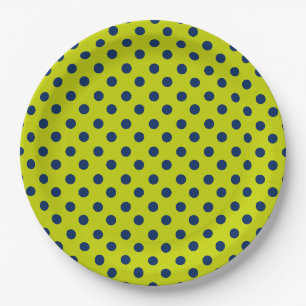 Lime Green and Navy Blue Polka Dot Paper Plates