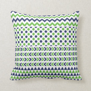 Lime Green and Navy Blue Print Pillow