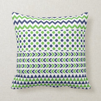 Lime Green and Navy Blue Print Pillow