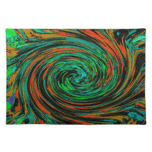 Lime Green and Orange Abstract Retro Twirl Cloth Placemat