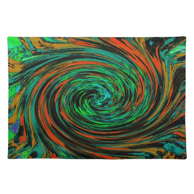 Lime Green and Orange Abstract Retro Twirl Cloth Placemat (Front)