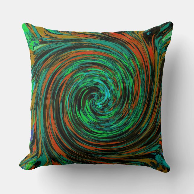 Lime Green and Orange Abstract Retro Twirl Throw Pillow (Front)