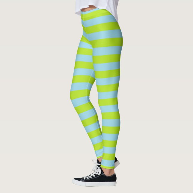 Lime Green and Pastel Blue Stripes Leggings (Left)