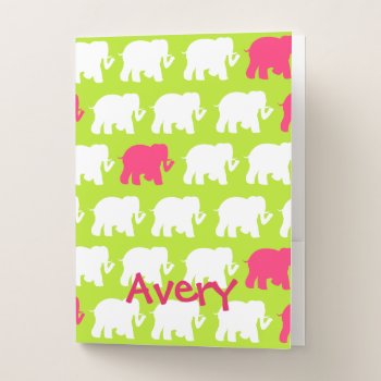 Lime Green And Pink Elephants Design Pocket Folder by ComicDaisy at Zazzle