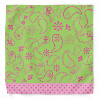 Lime Green and Pink Paisley and Polka Dots Bandana