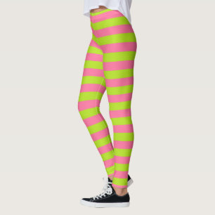 Lime Green and Pink Stripes Leggings