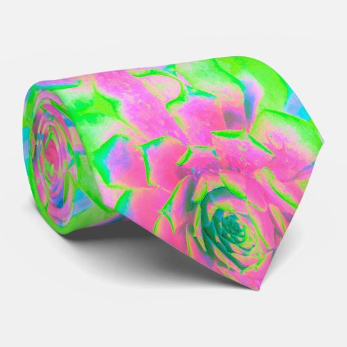 Lime Green and Pink Succulent Sedum Rosette Neck Tie