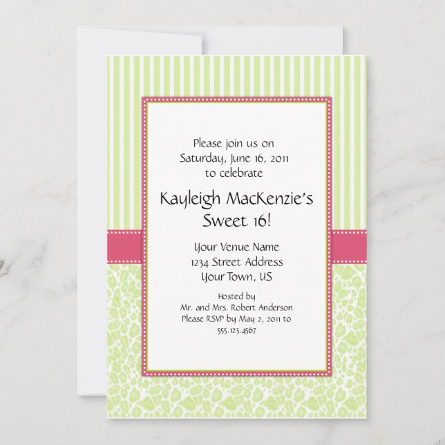 Lime Green and Pink Sweet 16 Invitation (Front)