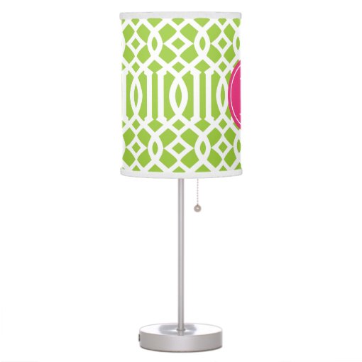 Lime Green and Pink Trellis Custom Monogram Table Lamp | Zazzle