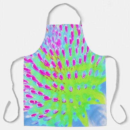 Lime Green and Purple Abstract Cone Flower Apron