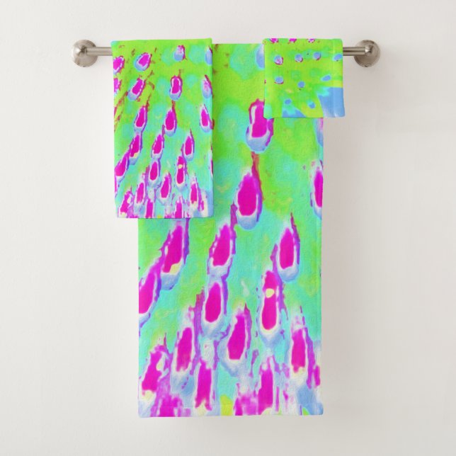 Lime Green and Purple Abstract Cone Flower Bath Towel Set (Insitu)