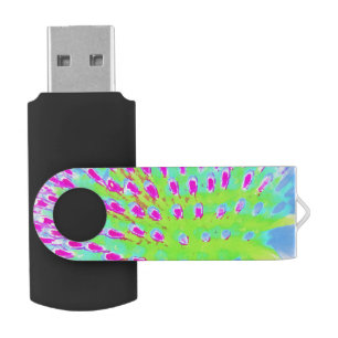 Lime Green and Purple Abstract Cone Flower Flash Drive