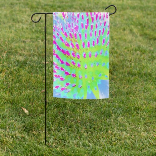 Lime Green and Purple Abstract Cone Flower Garden Flag