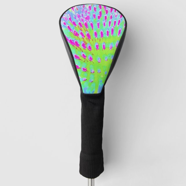Lime Green and Purple Abstract Cone Flower Golf Head Cover (Front)